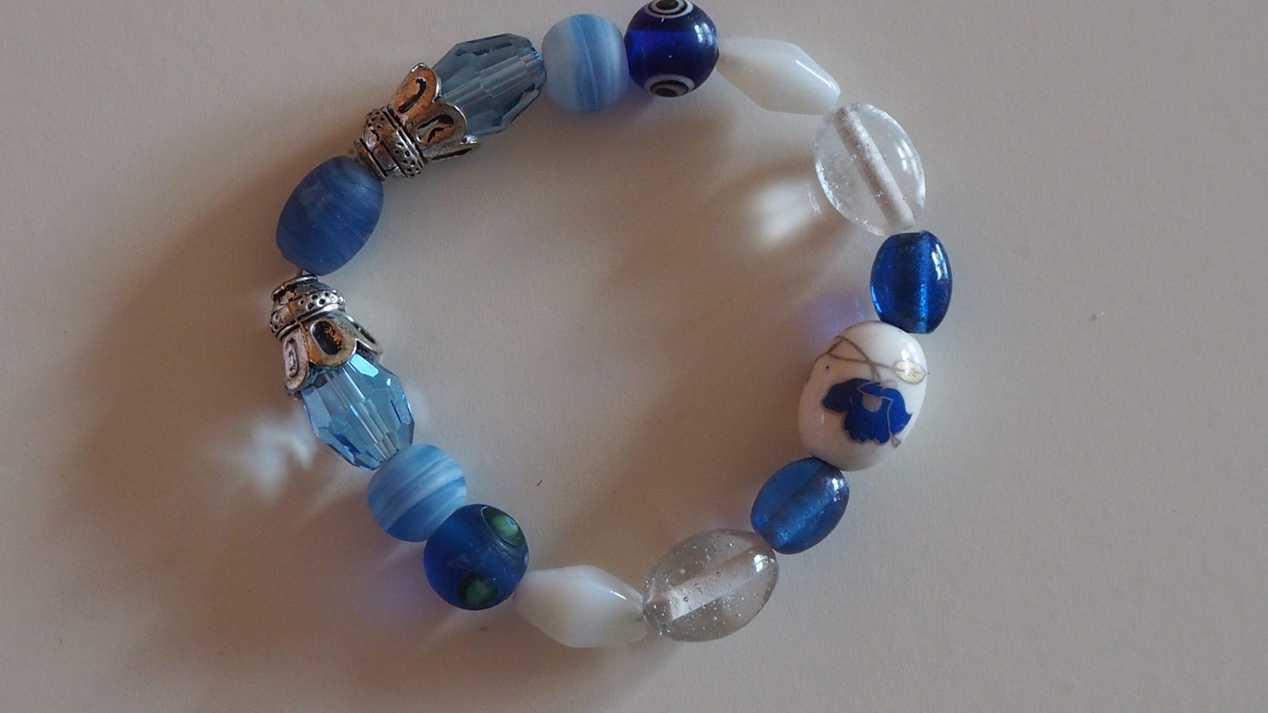 Armband blau-weiß Meeresbrise Glas und Porzellan