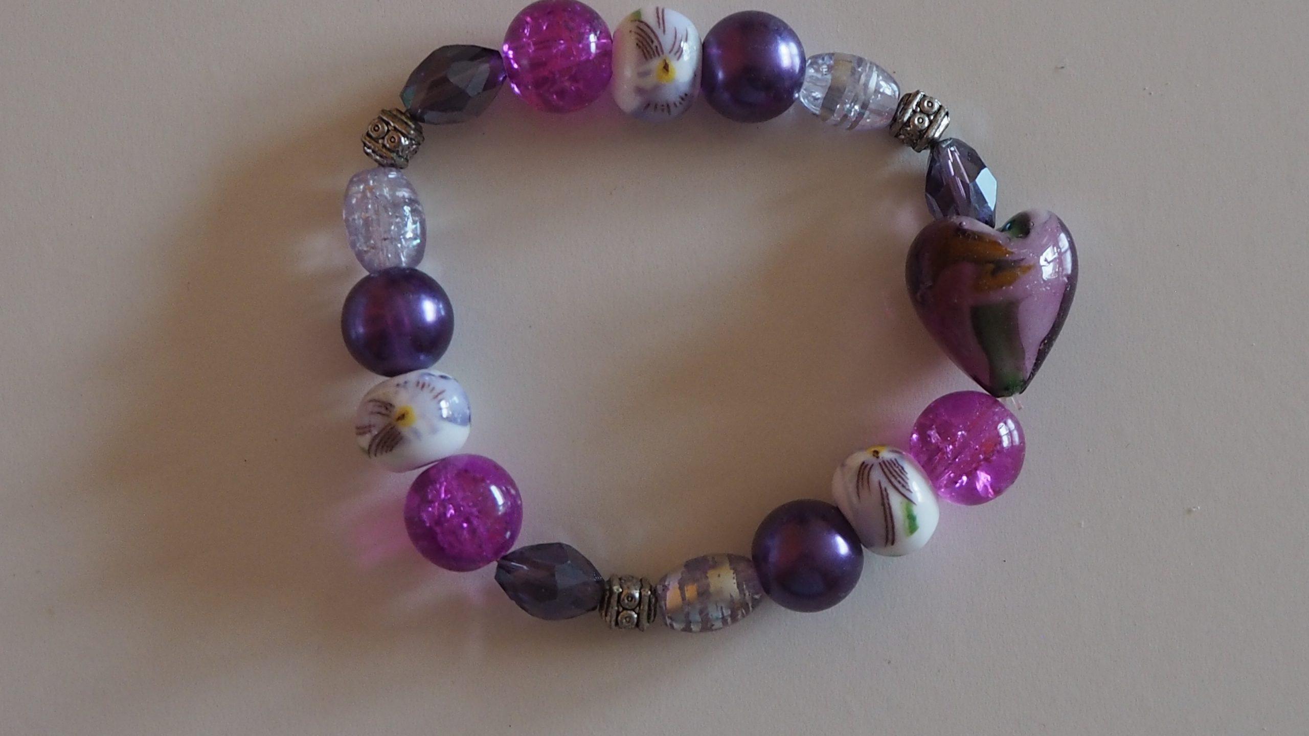 Armband lila Glas und Porzellan