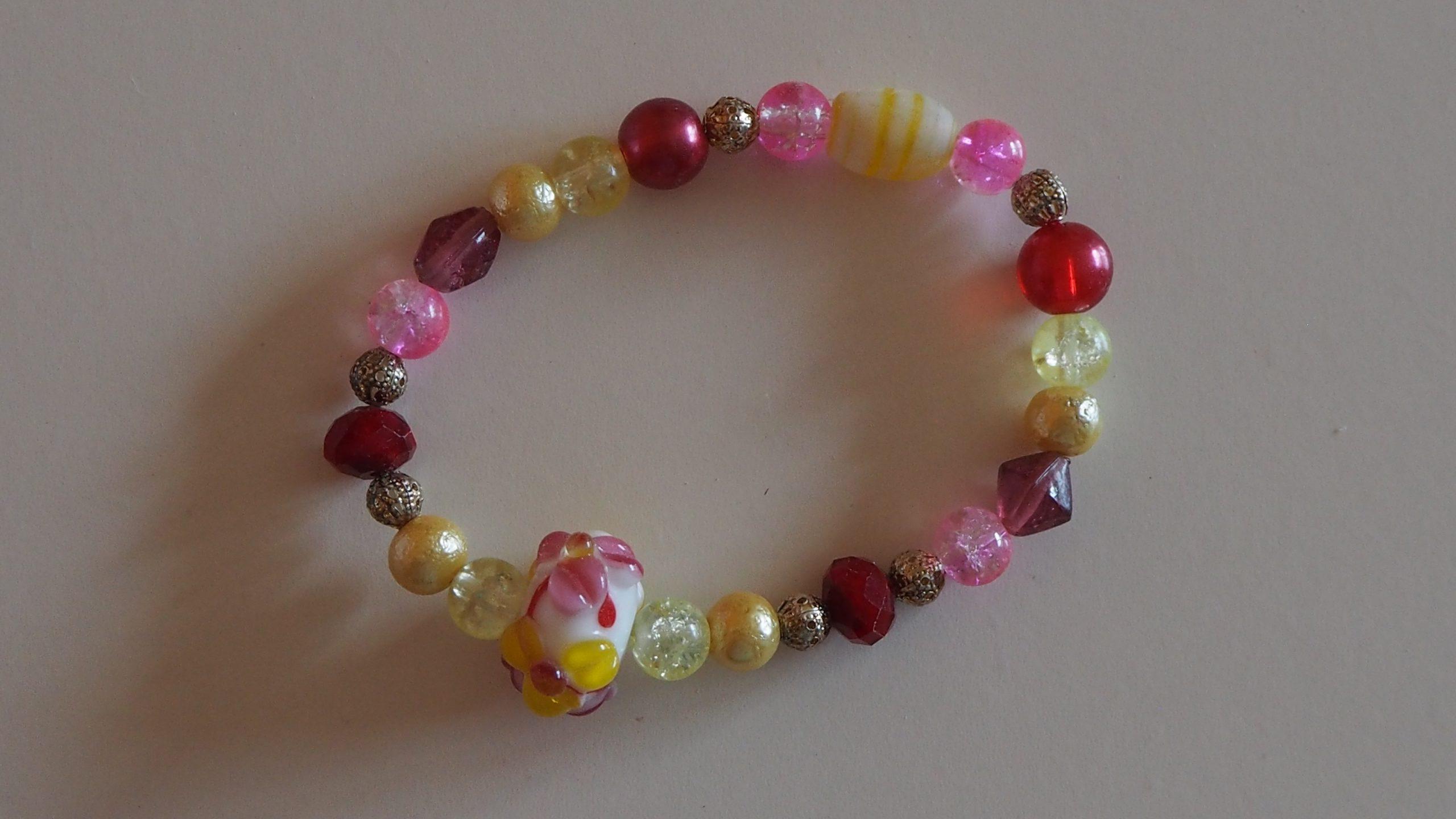 Armband rosa-gelb Glas und Porzellan