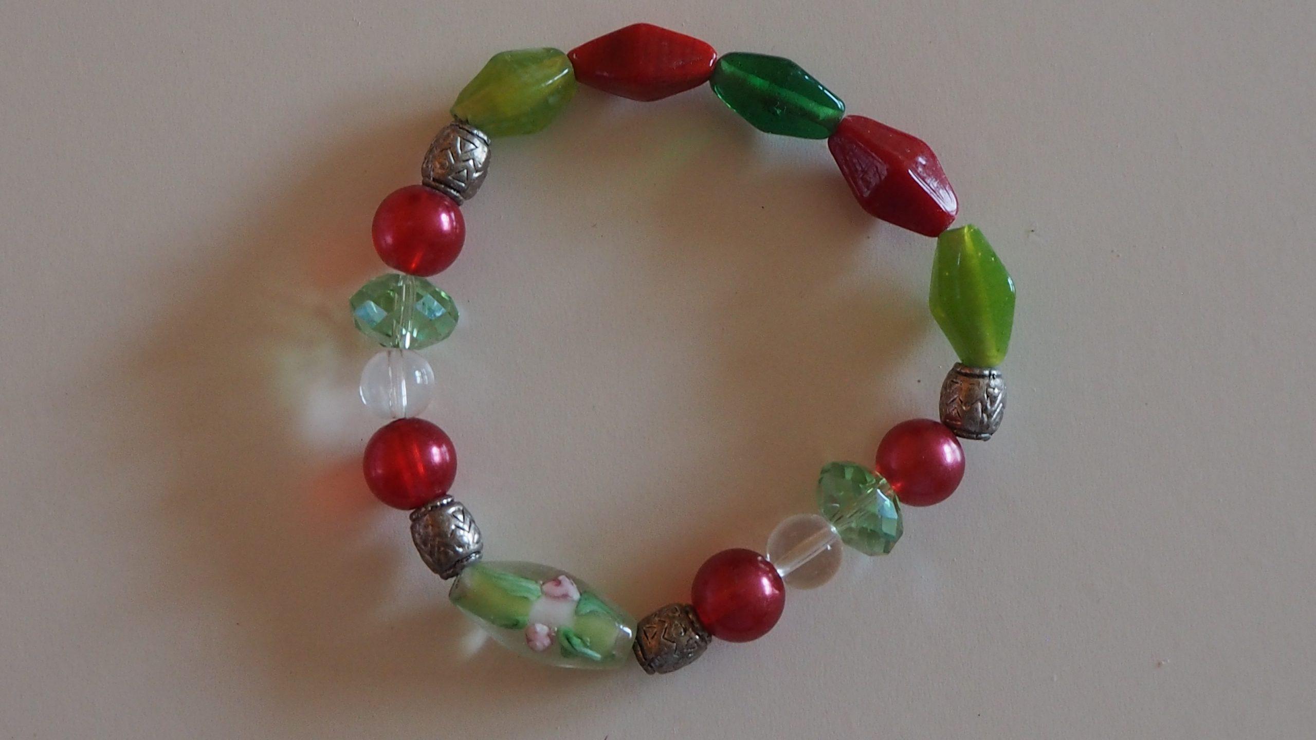 Armband rot-grün Glas und Porzellan