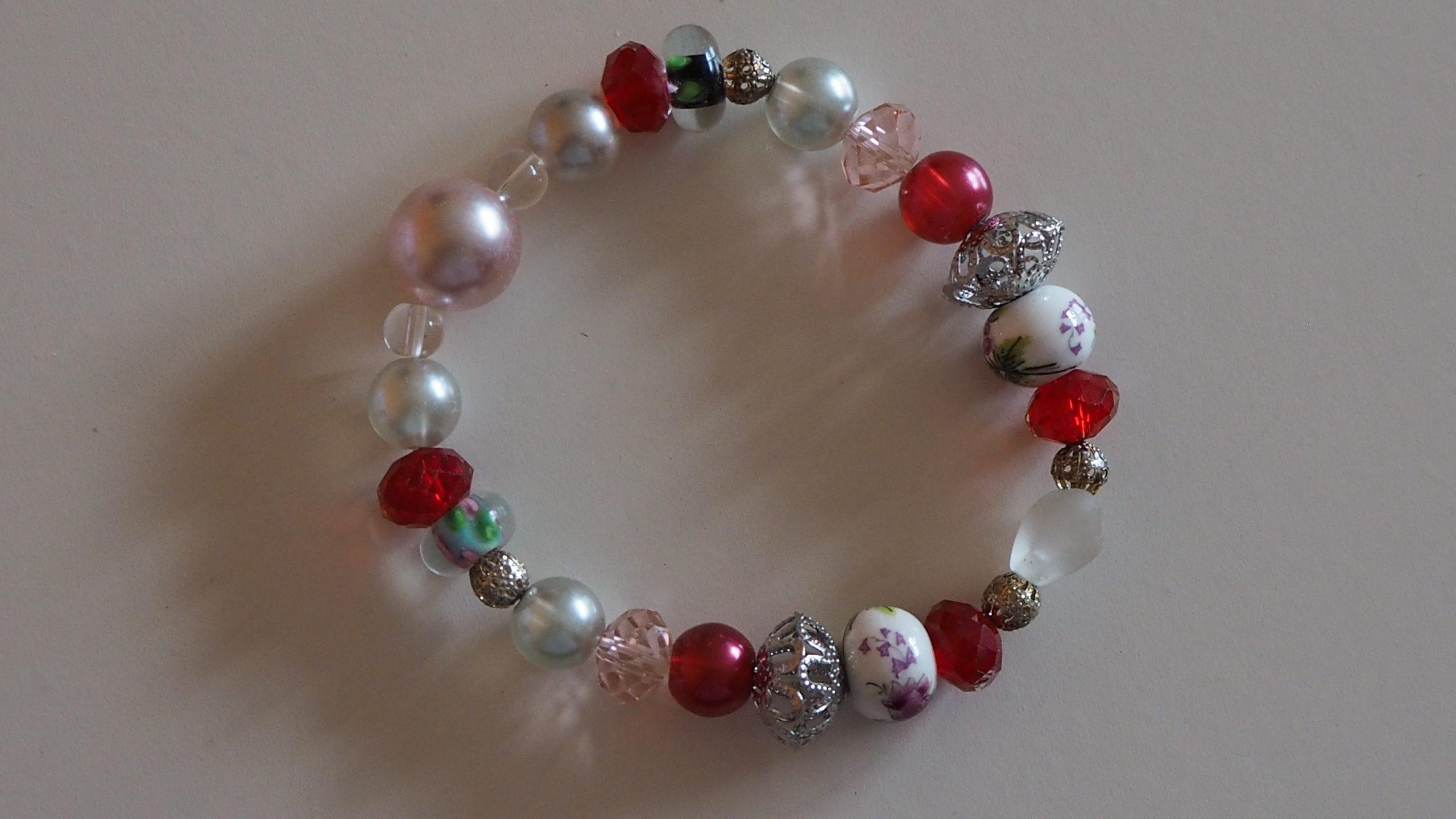 Armband rot-rosa-weiß Glas und Porzellan